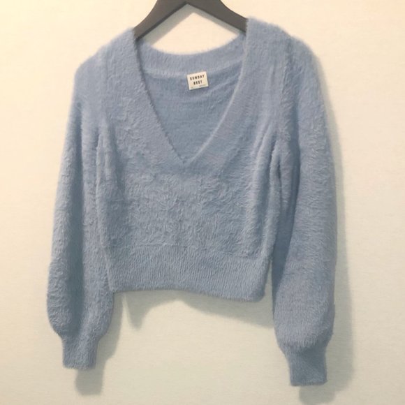 Aritzia Sweaters - ARITZIA - Blue Fuzzy Kitten Sweater 💙